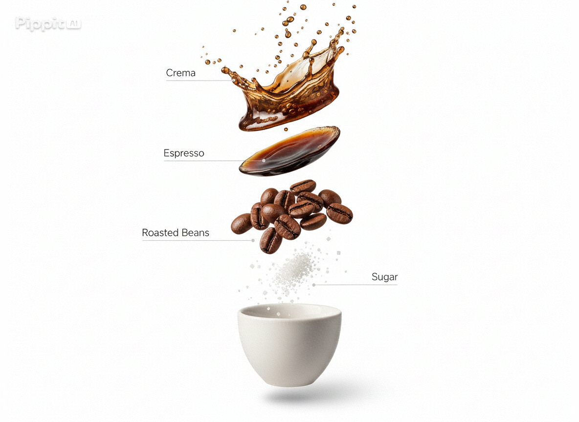 <image>feature: Magkatabi na pangungutya ng static na sumabog na coffee infographic at isang umiikot na cup separation storyboard</image>