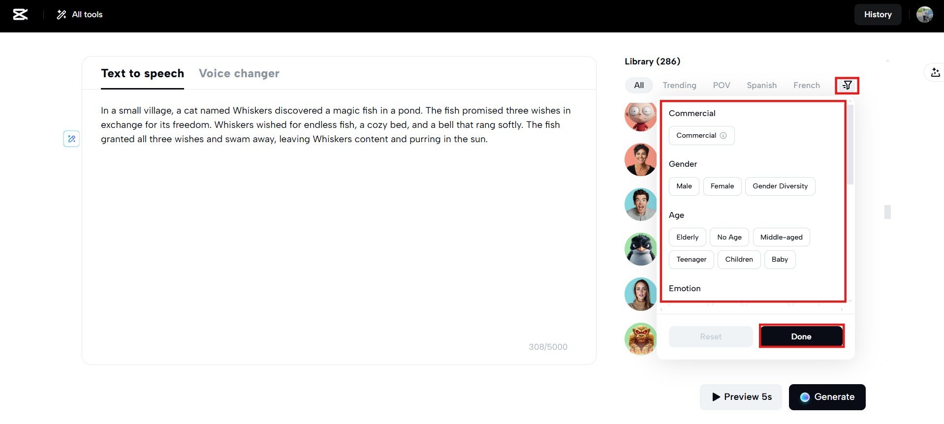 Pick a voice from library