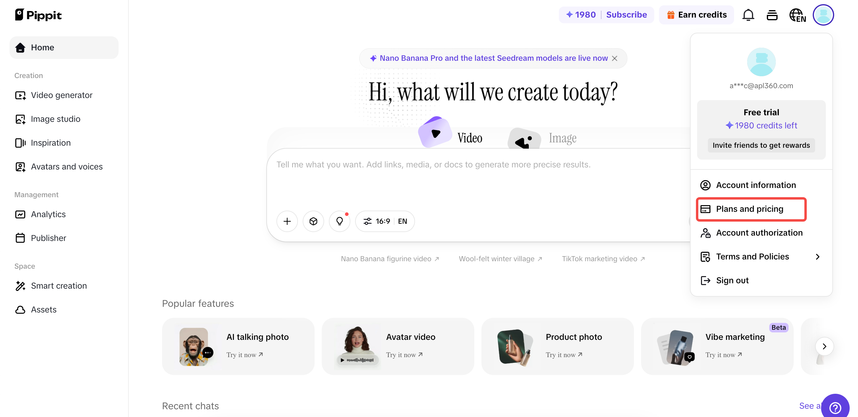 Go to "Plans and pricing" space