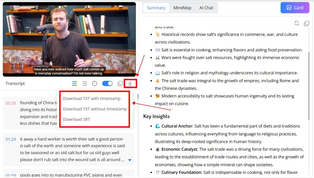 Interface of NoteGPT - an easy way to get YouTube video text script