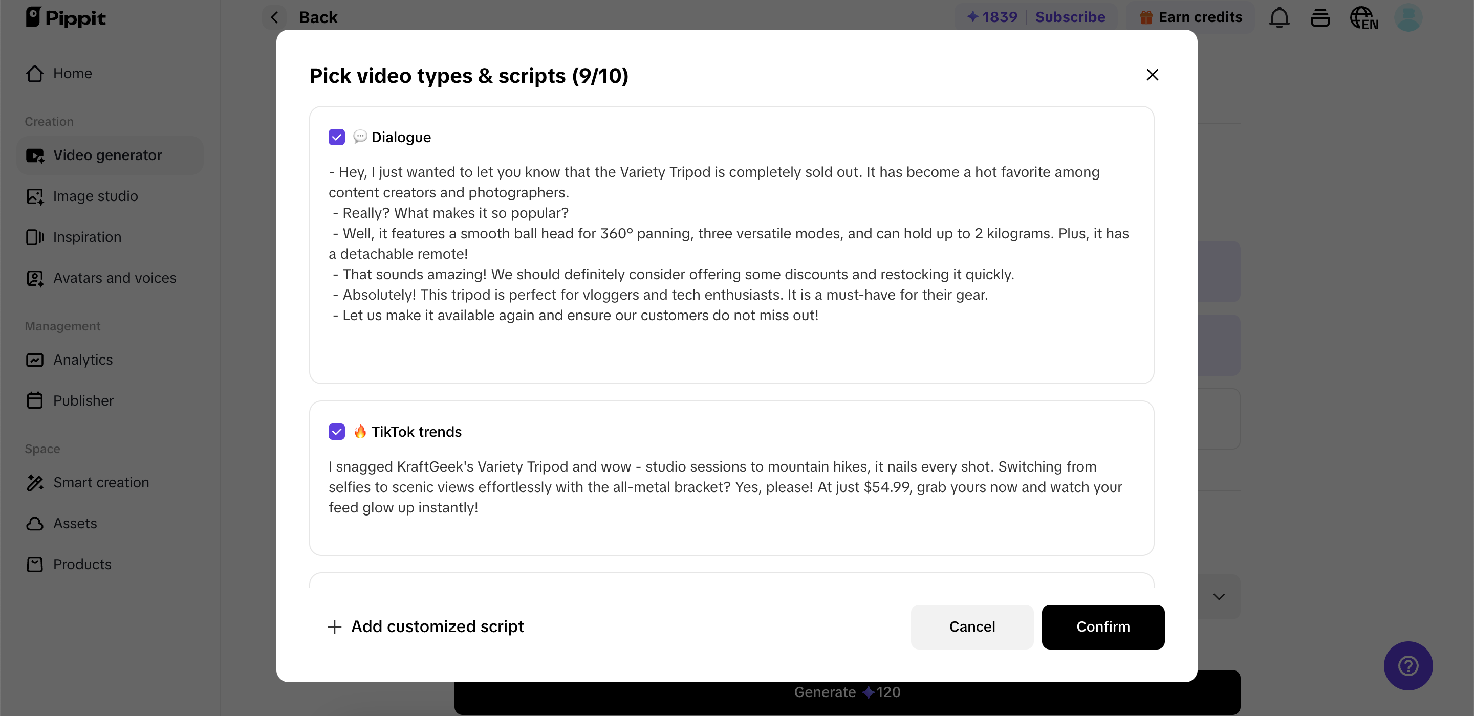 Script generation in Pippit