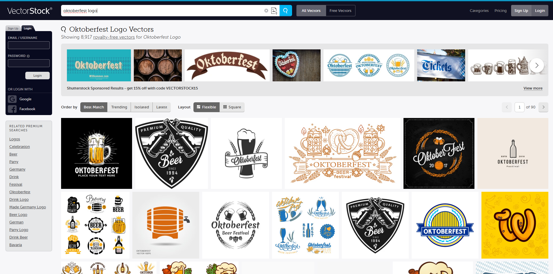 Interface of Vector Stock - a website with Oktoberfest logos