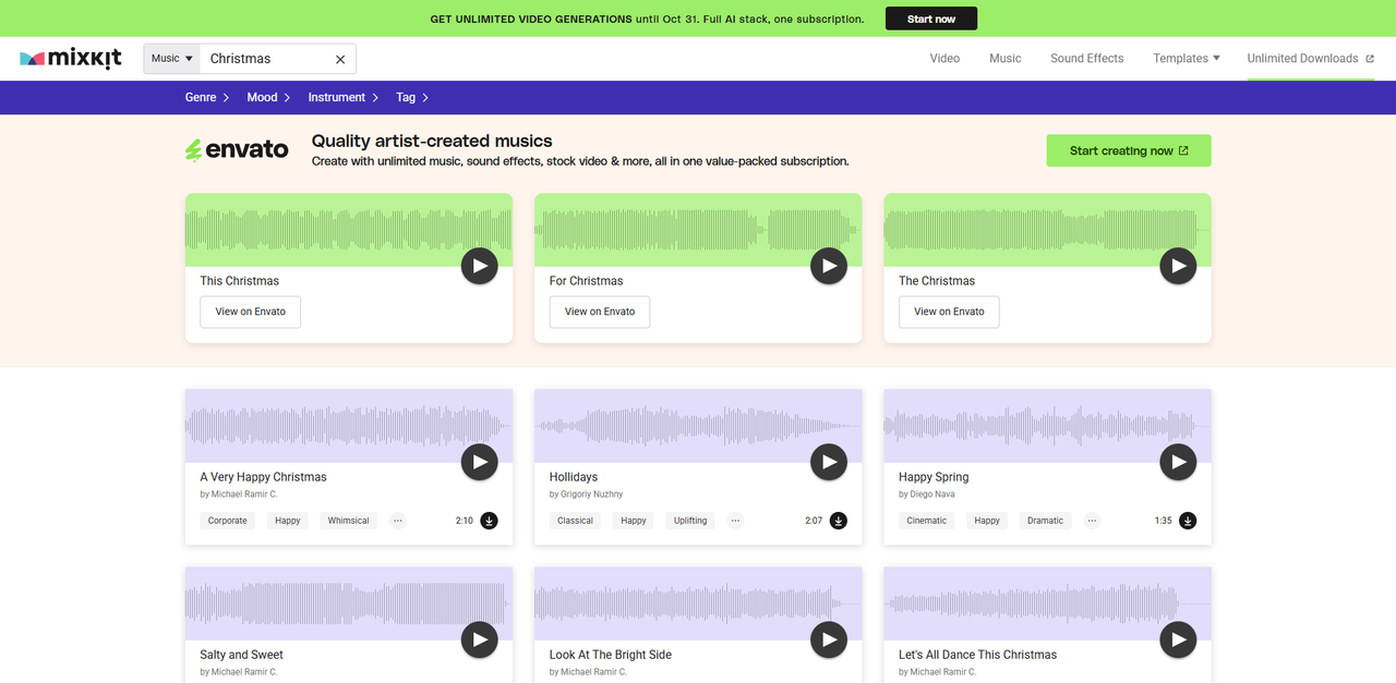 Interface of Mixit - another place to download free Christmas music 