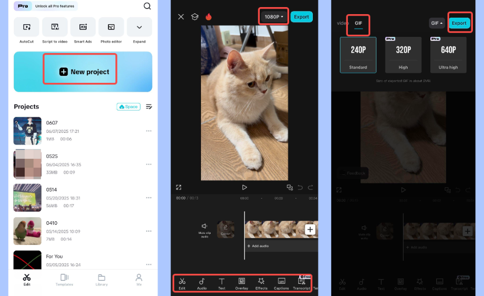 Making GIFs using the CapCut mobile app