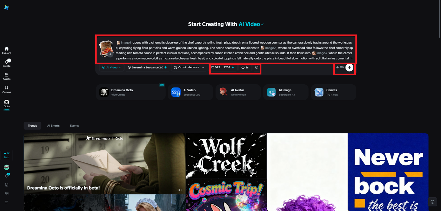 Create a cinematic prompt and adjust settings