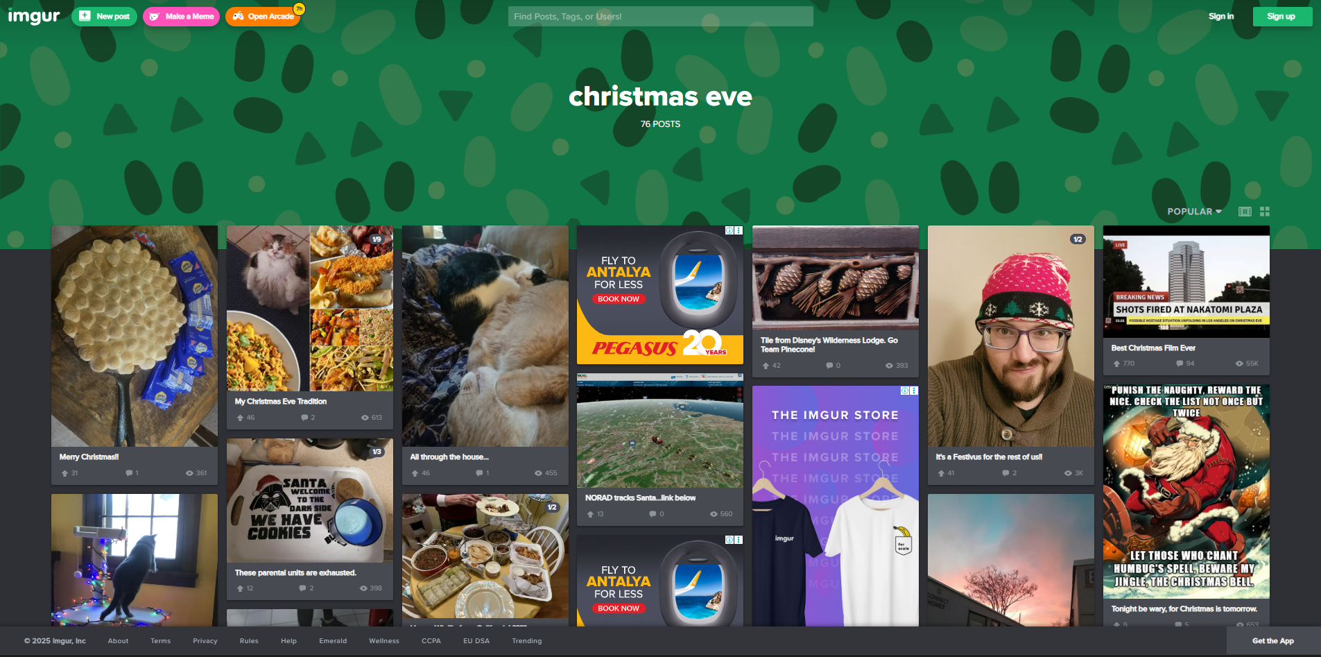 Interface of Imgur - another place to find Christmas Eve memes