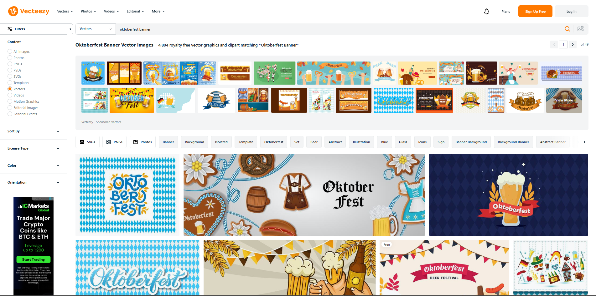 Interface of Vecteezy - a tool to customize Oktoberfest banner templates