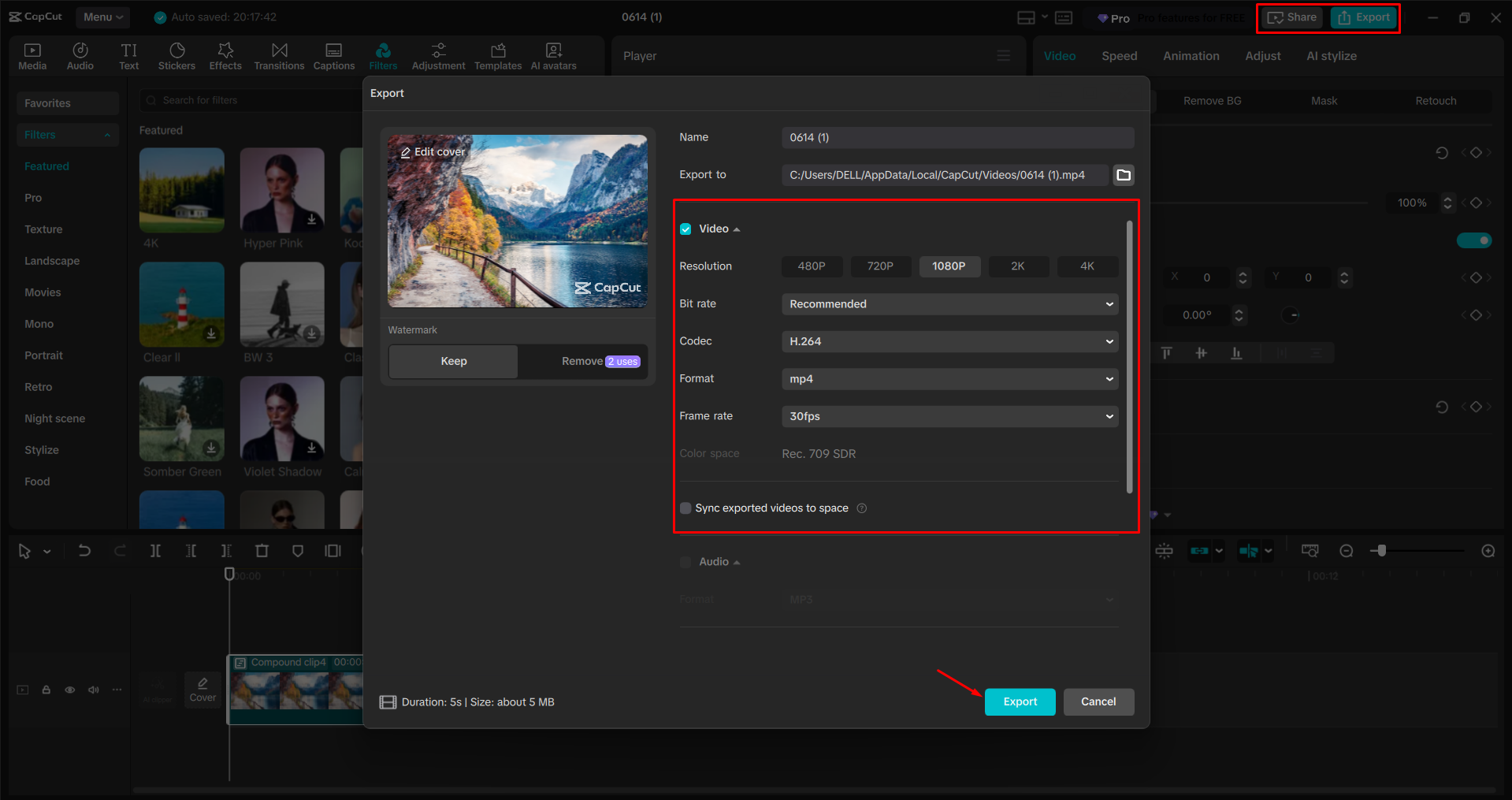 Exporting a video from the CapCut desktop video editor