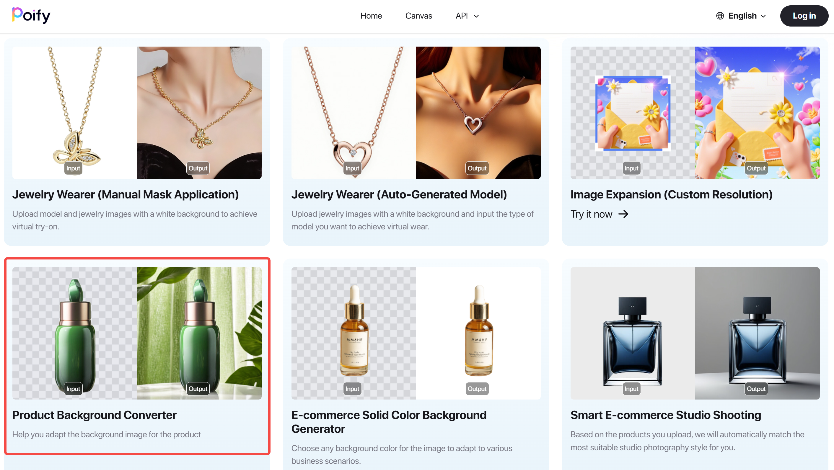 Accessing the product background converter tool on Poify