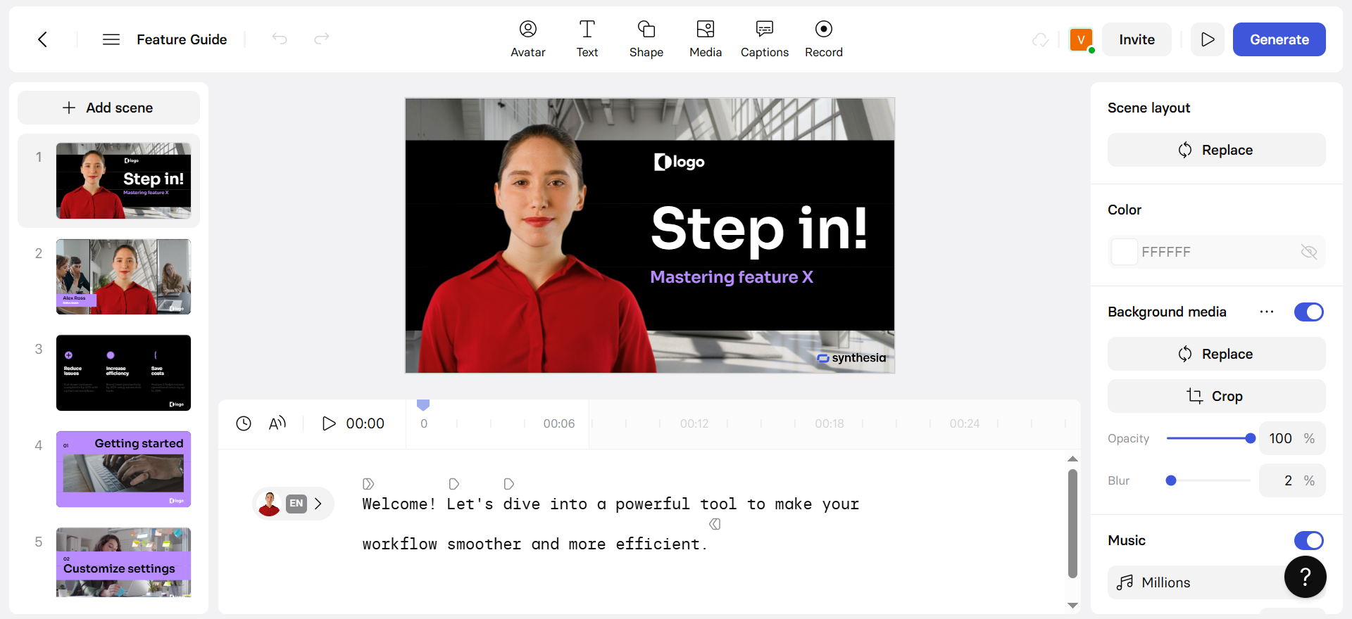 Synthesia animation interface
