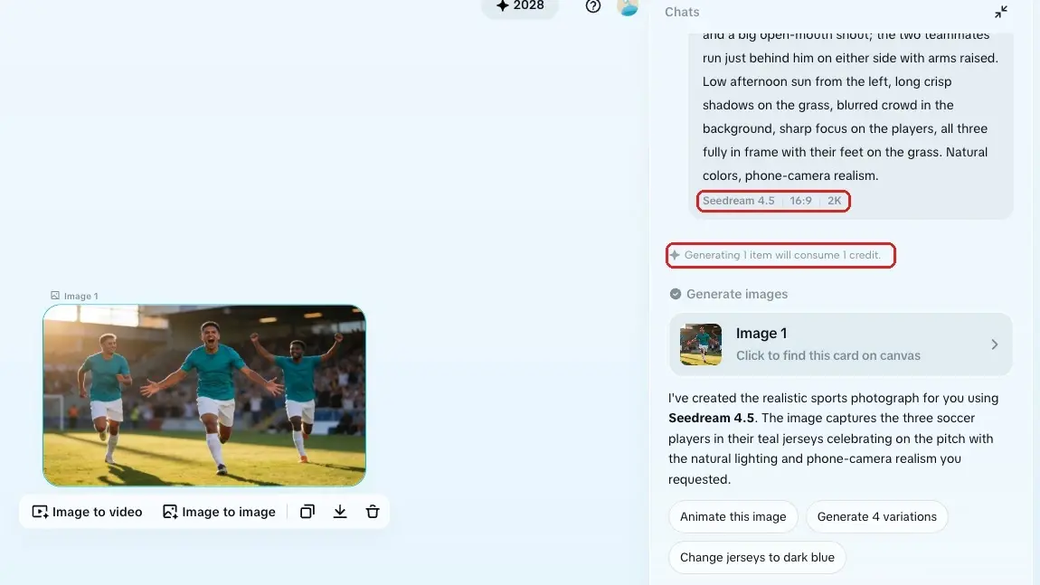Three soccer players in teal jerseys celebrate on a sunlit field