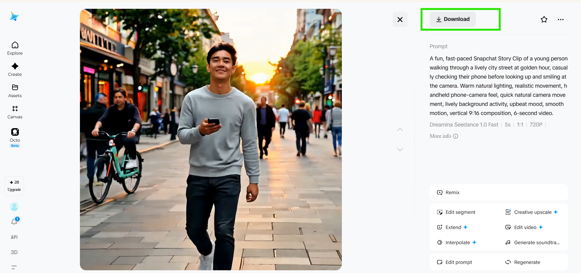 Esportazione di un clip video finito per Snapchat
