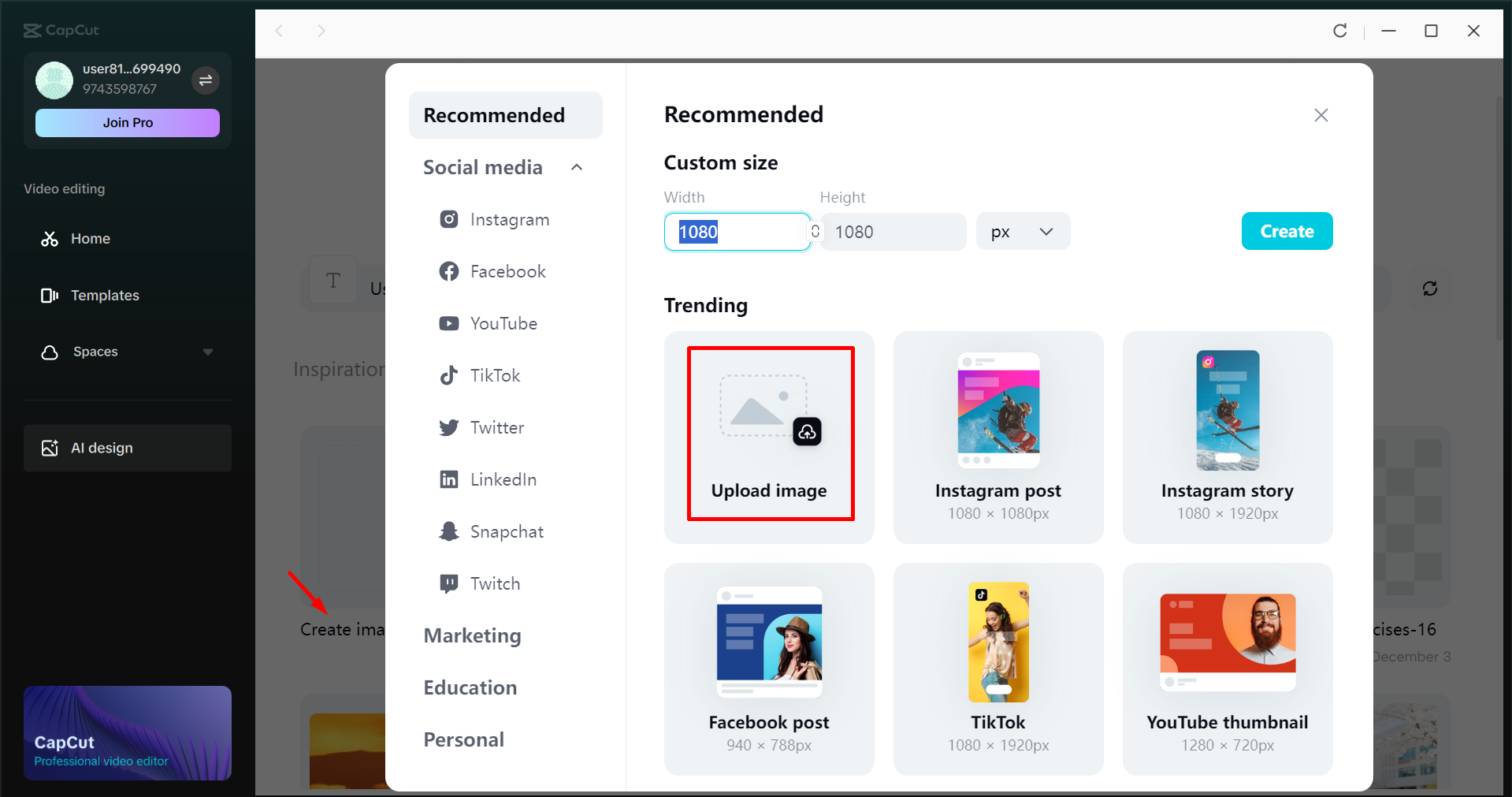 Accessing AI design tool in the CapCut desktop video editor