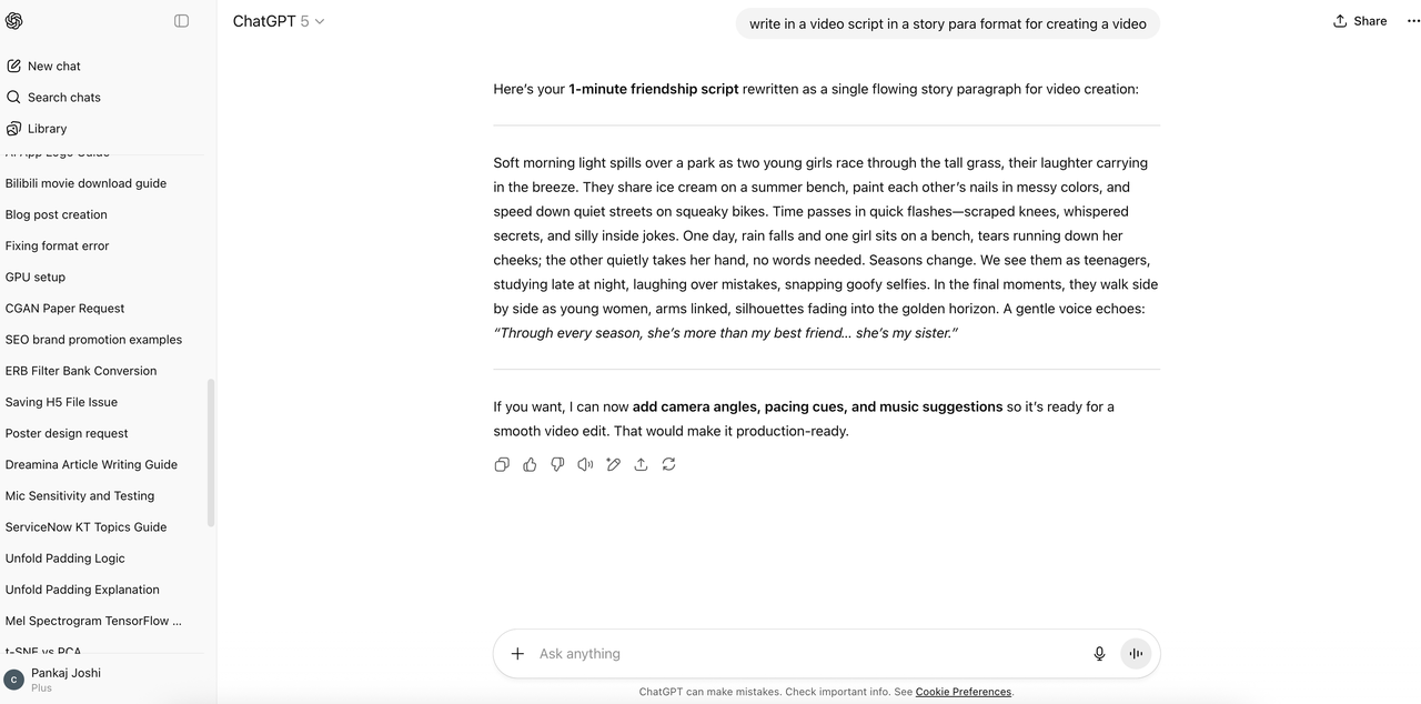 Creating a script with ChatGPT 5