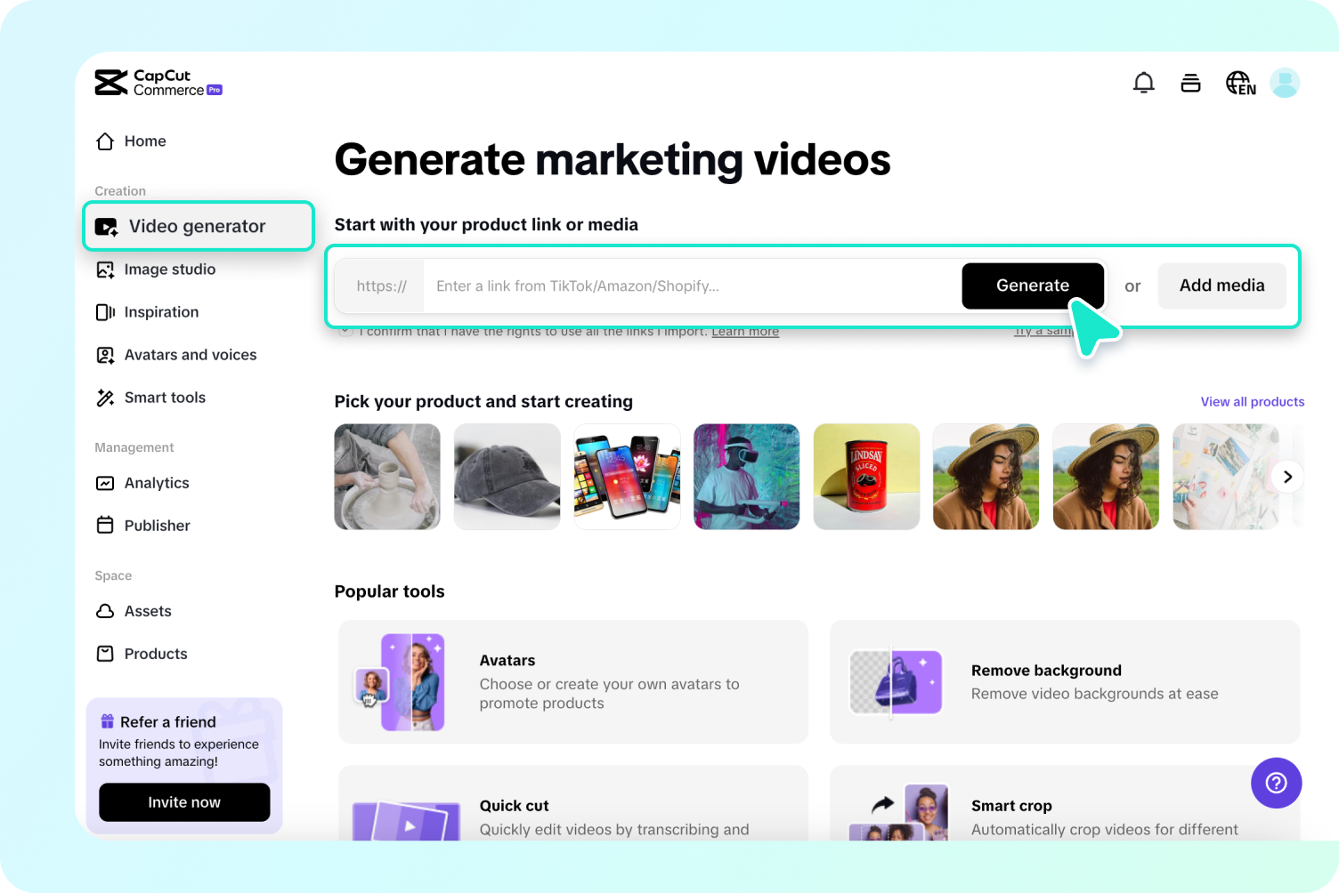 Upload product links or media