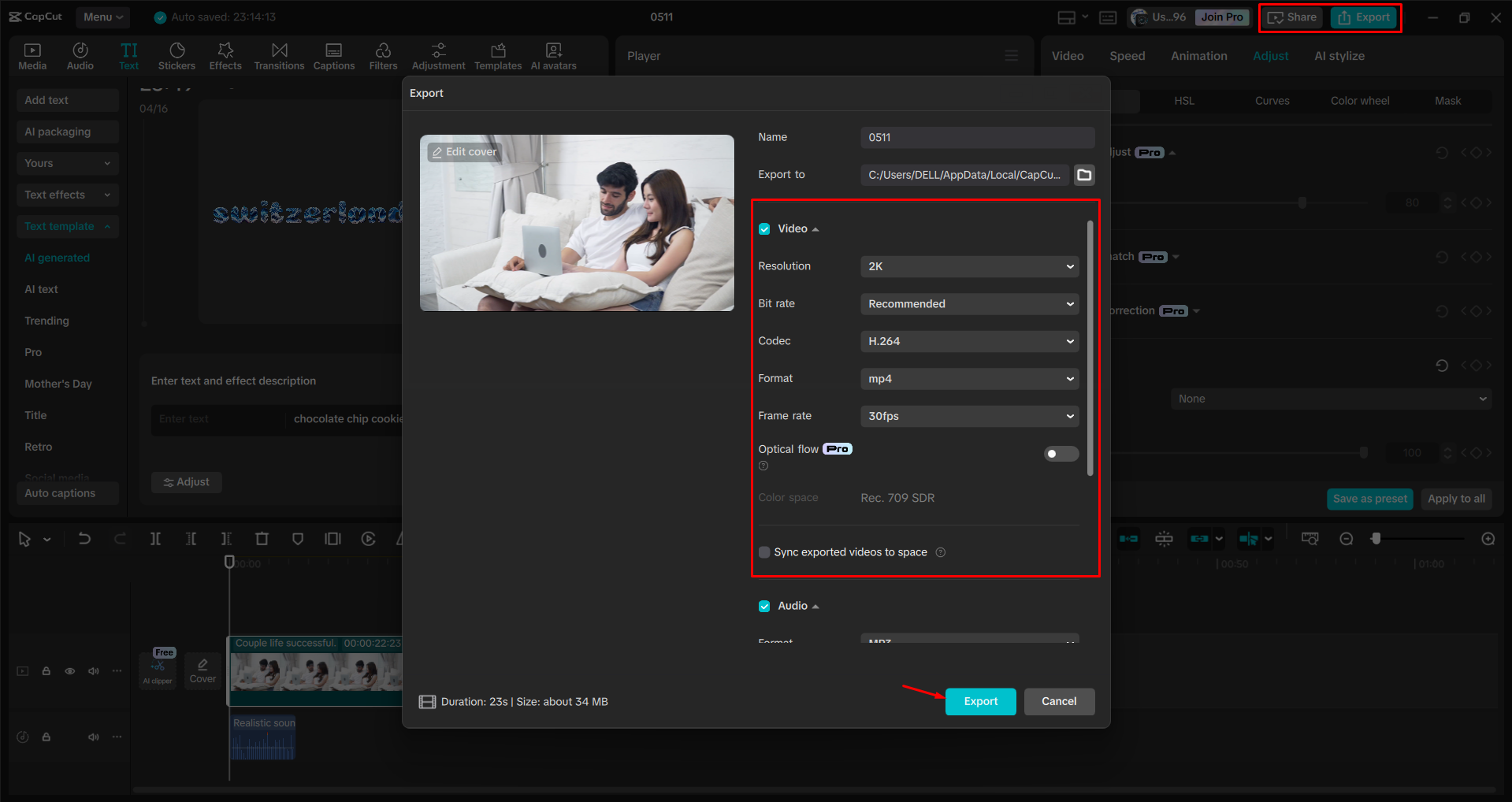 Exportieren eines Videos aus dem CapCut Desktop-Video-Editor