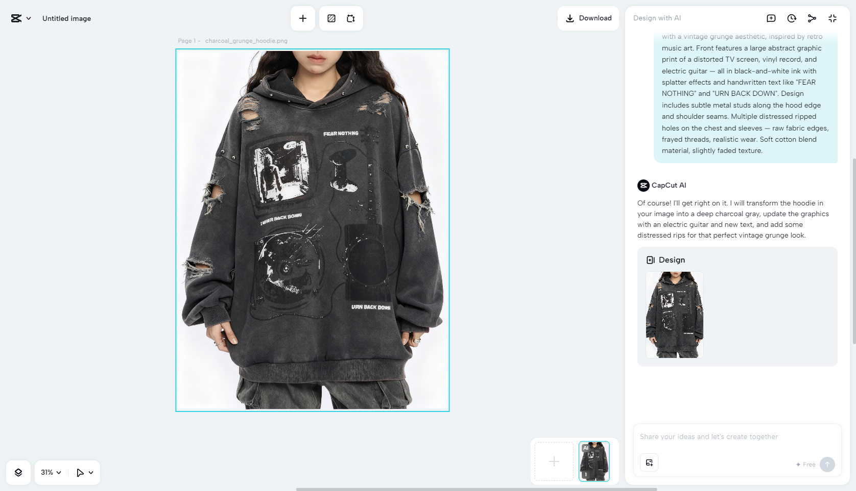 Generate a hoodie design in CapCut