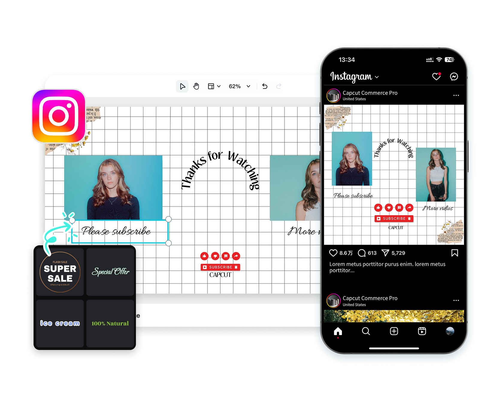 Pippit's Image Studio interface showing canvas setup for a carousel slide, possibly with rulers or guides visible::Pippit_Image_Studio_Canvas