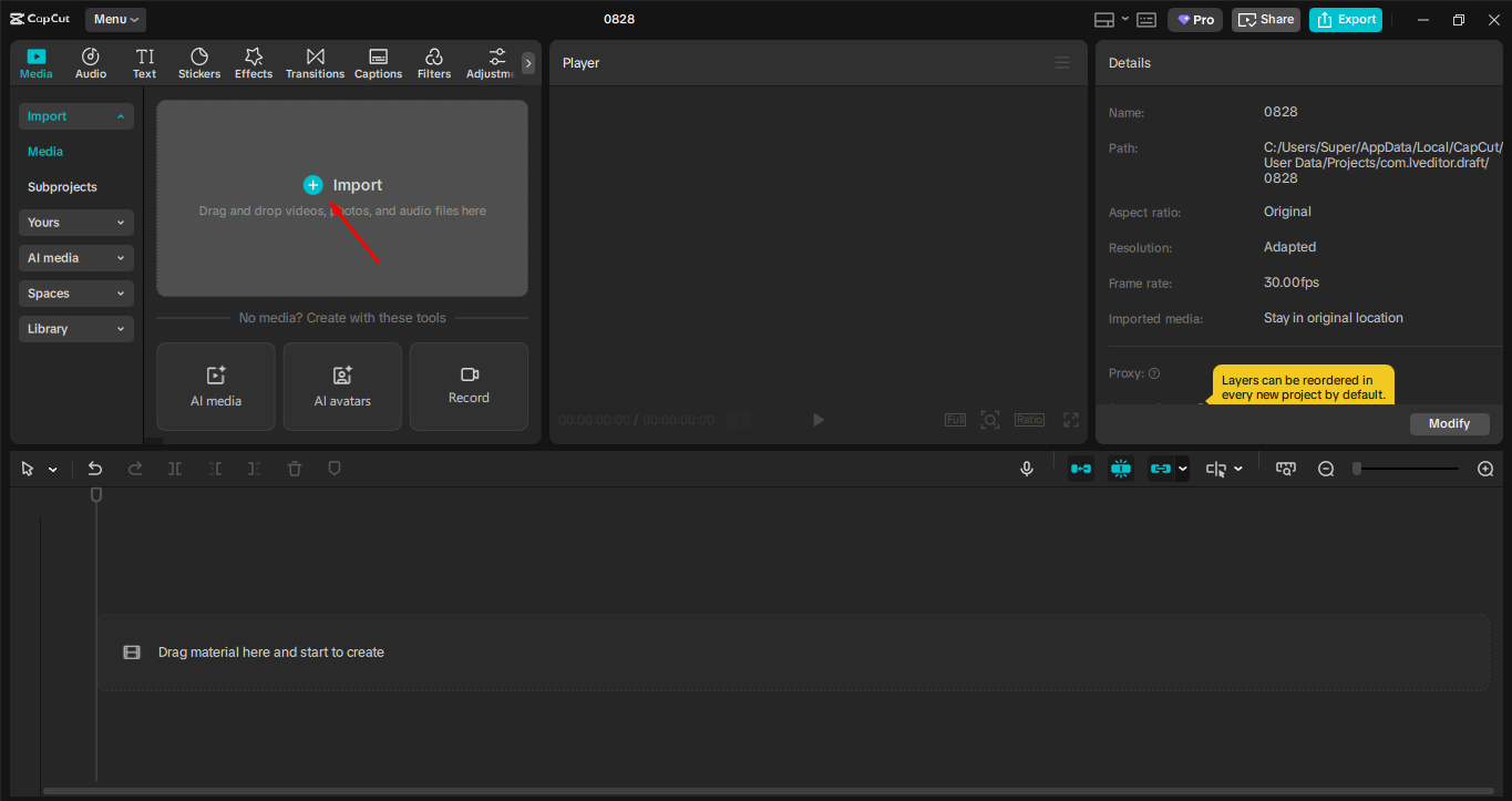 Importing an image into the CapCut desktop video editor