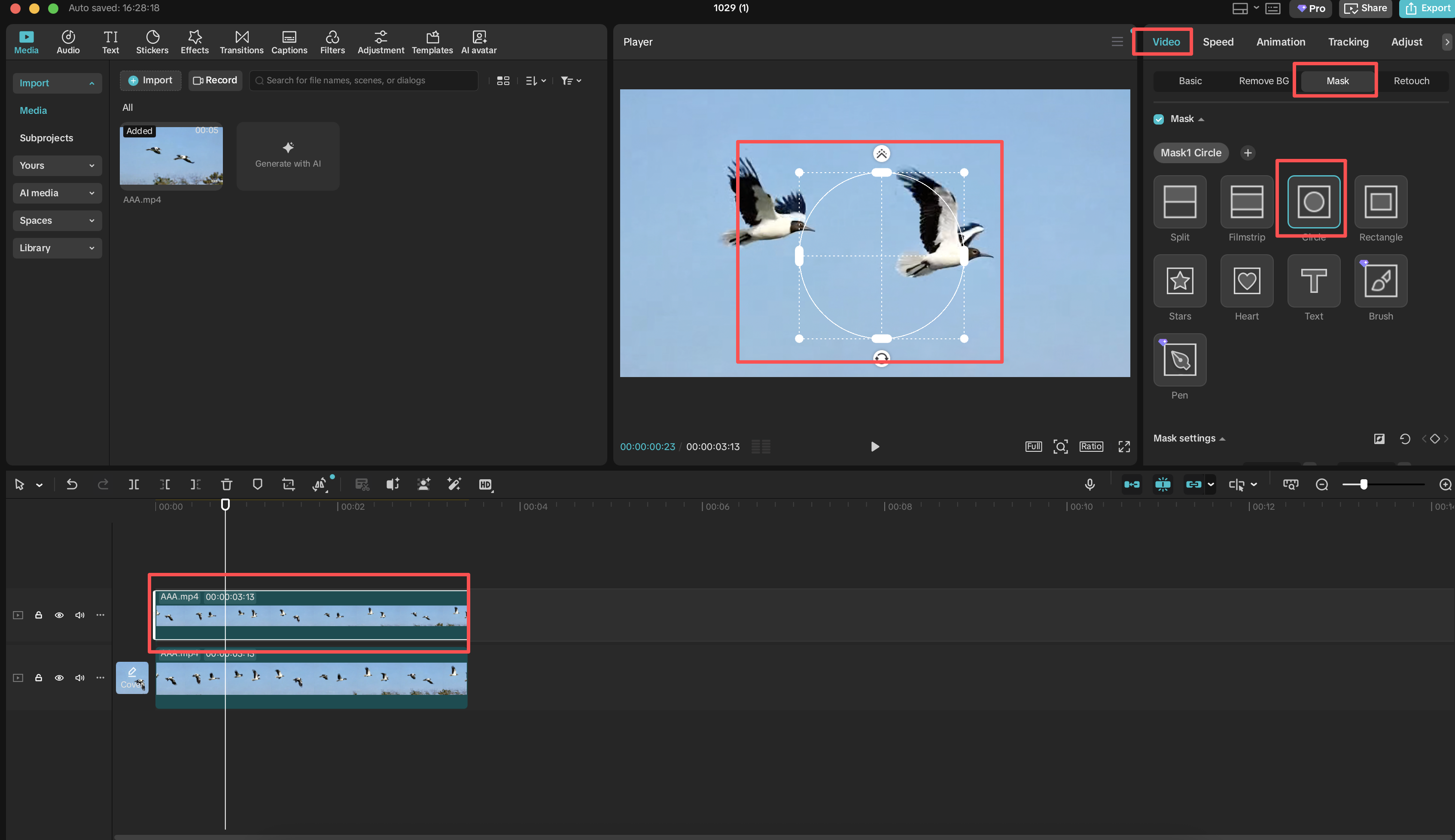 add a Mask to the video