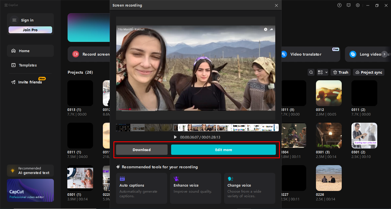 Screen recording with CapCut desktop video editor