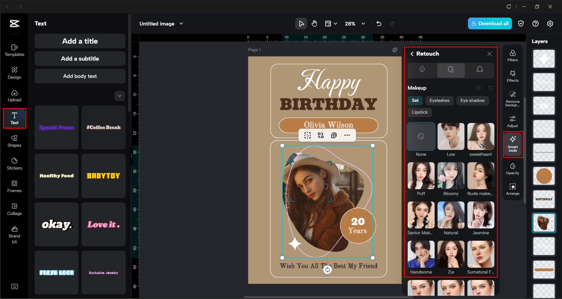 Adding text, frame and adjusting poster colors in the CapCut desktop video editor