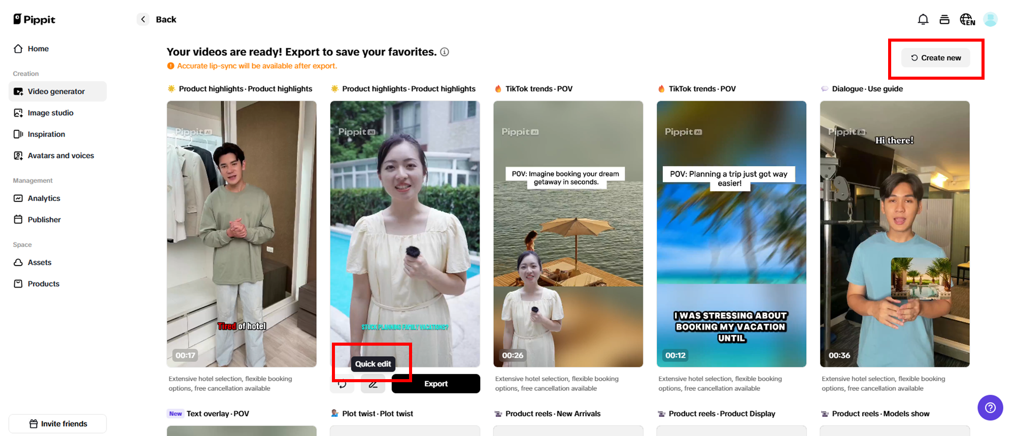 Select your preferred generated video