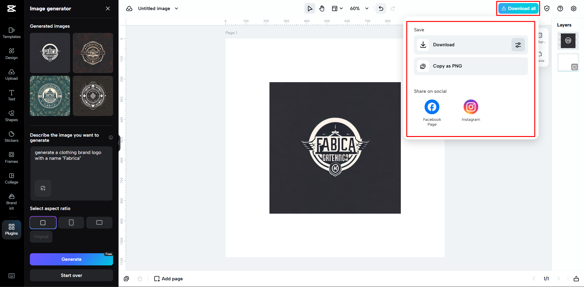 Downloading the logo from CapCut Web