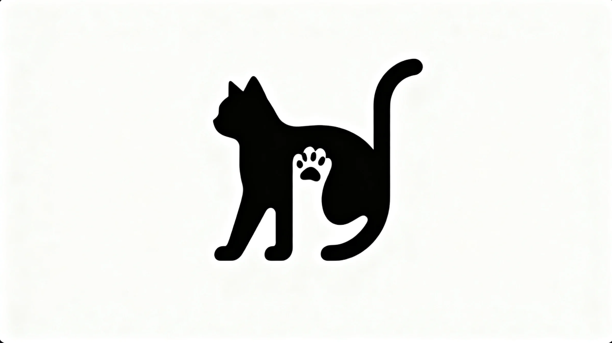 Cat silhouette logo with hidden paw design