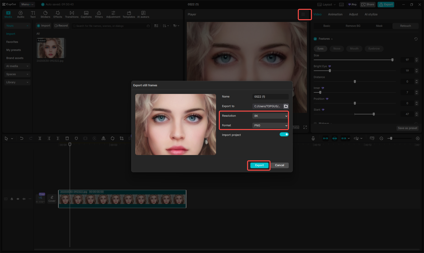 Export the image