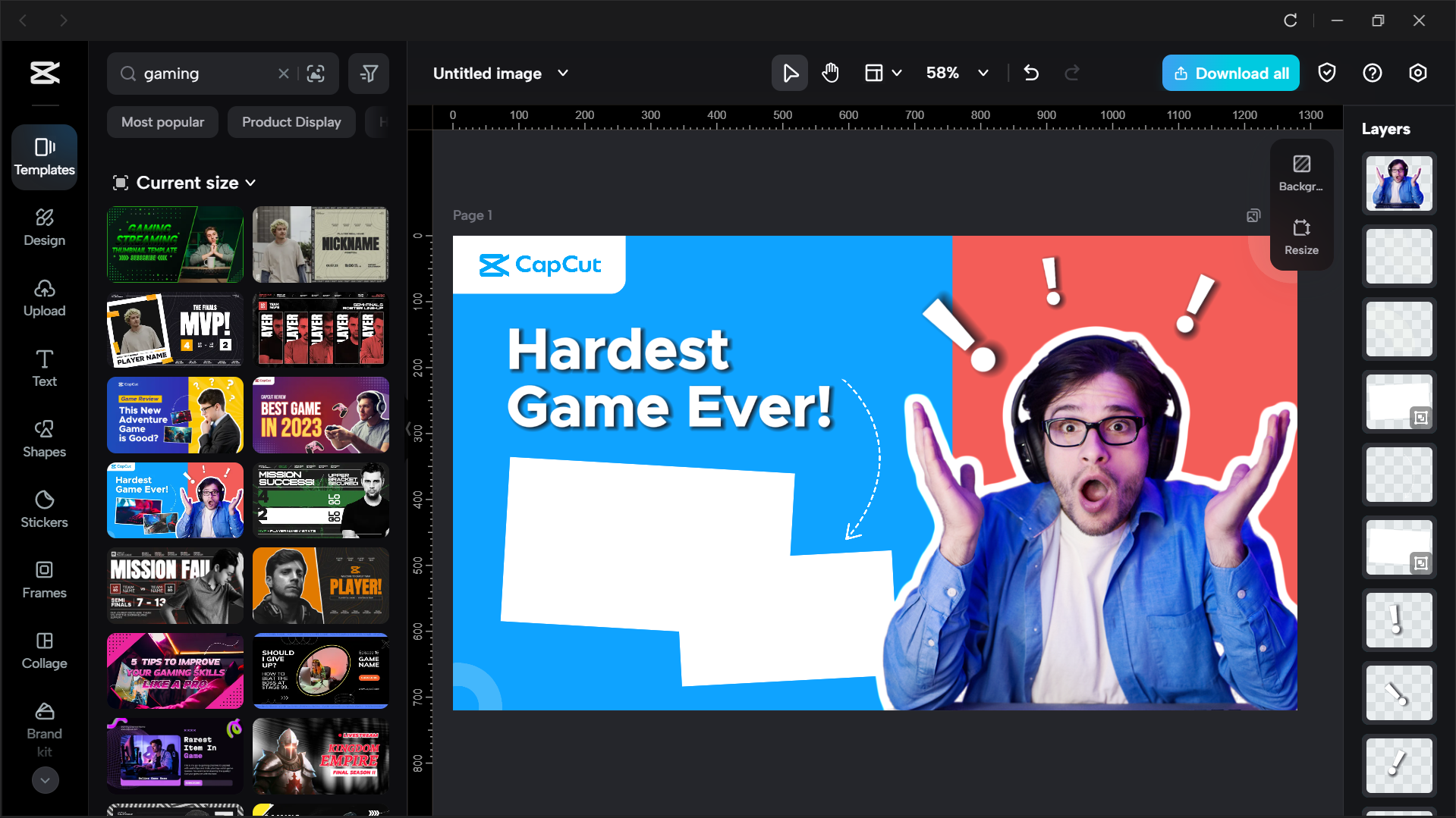 Interface of the CapCut desktop video editor - the best tool to create YouTube thumbnails with the perfect size