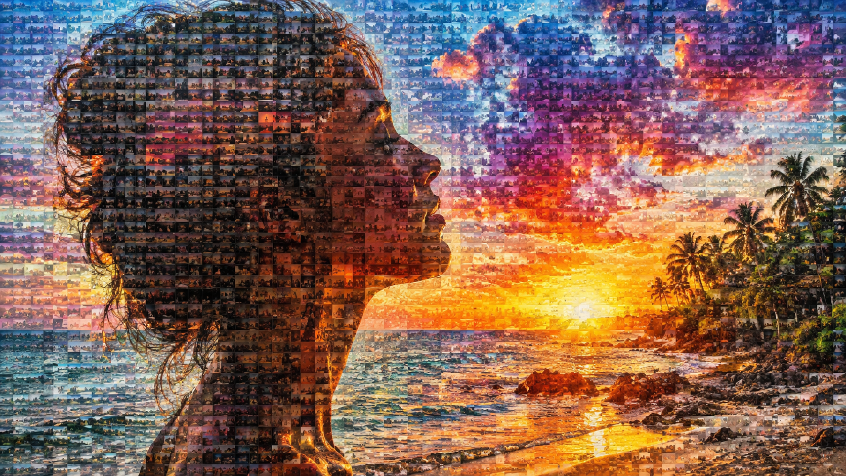 Dreamina Foto Mosaik Effekt prompt Beispiel 6: Abstrakte Kachel Profil