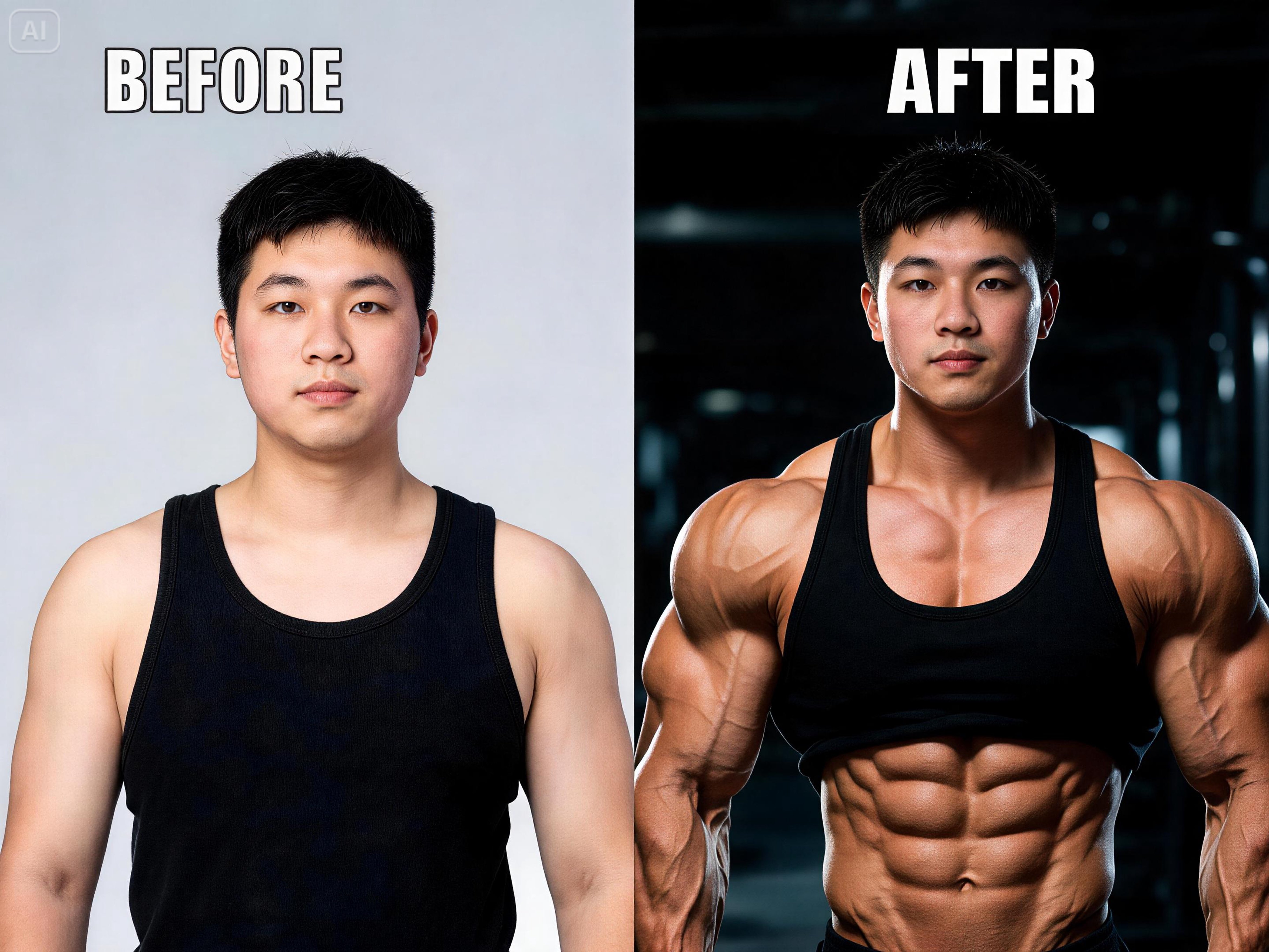 Prompt for a powerful bodybuilder's physique 