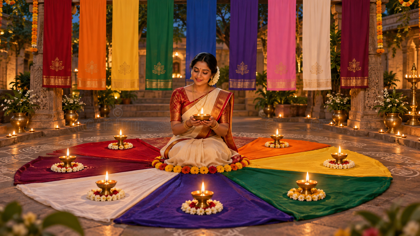 Oddanie Shrine In Soft Dawn Light przykład do edycji wideo navaratri ke 9 din 9 roop ai