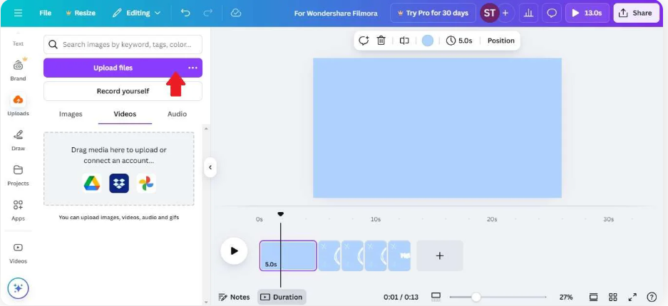 Доступ до панелі вивантаження в Canva