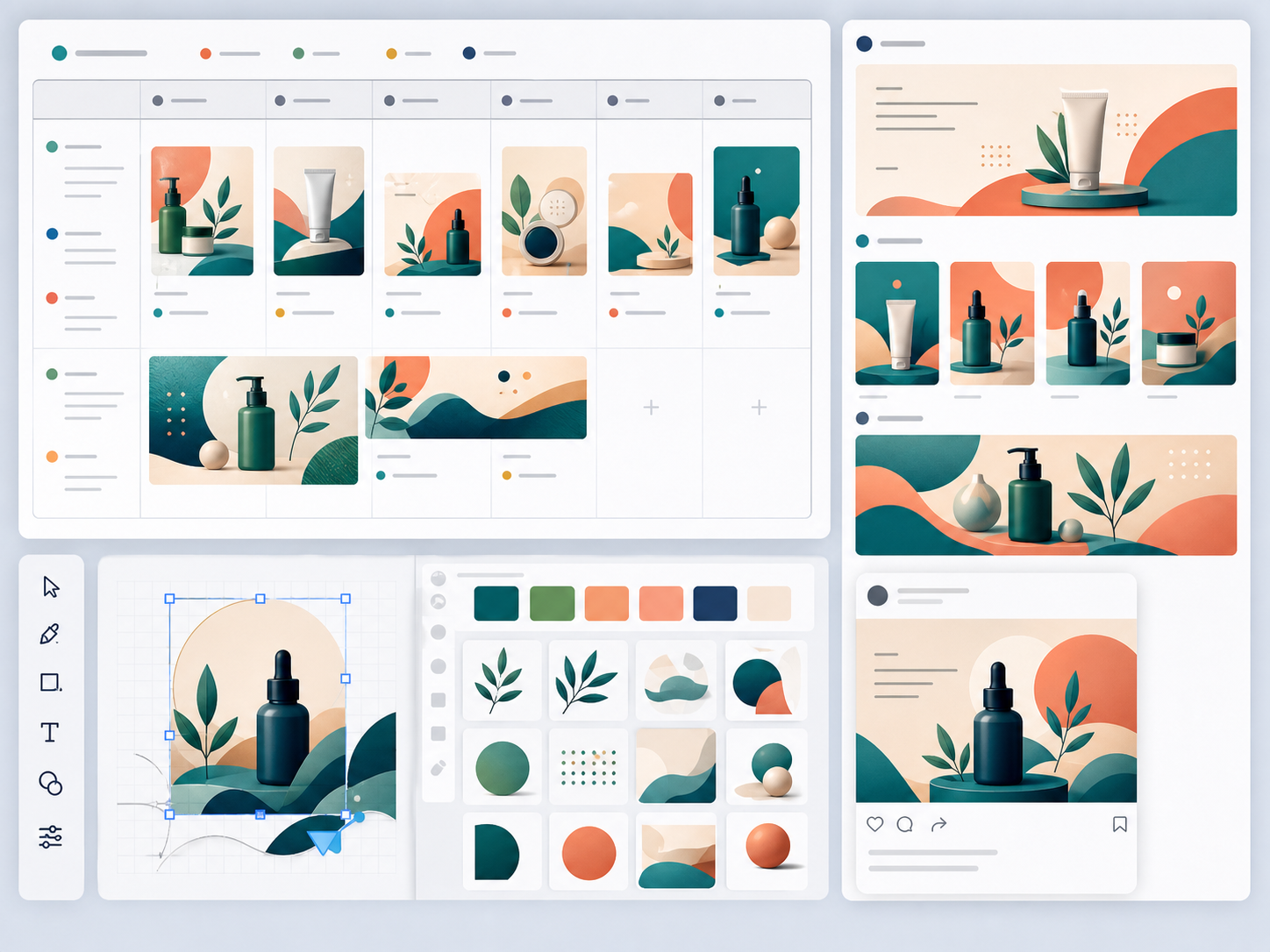 Kalender mit sozialen Inhalten mit visuellen Sets