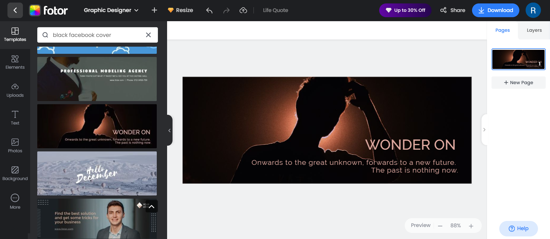 Fotor - online platform to edit the black cover photo for Facebook template