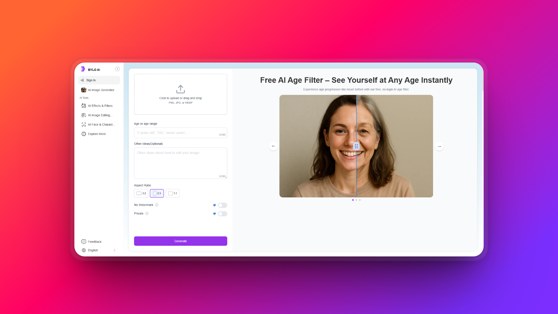 Bylo AI yaş filtresi