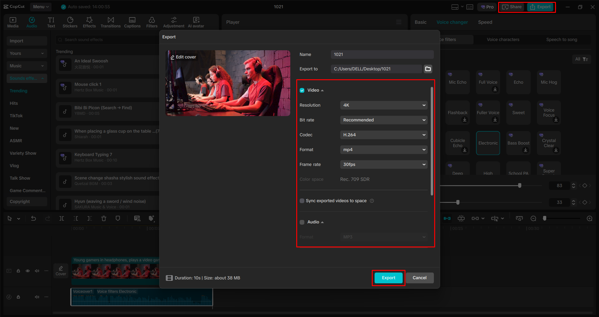 Exporting a video from the CapCut desktop video editor