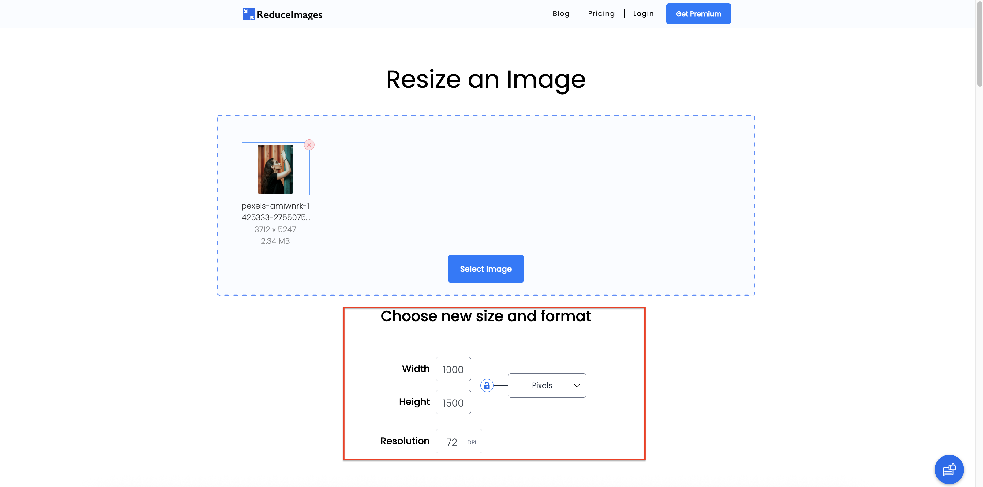 Set image size
