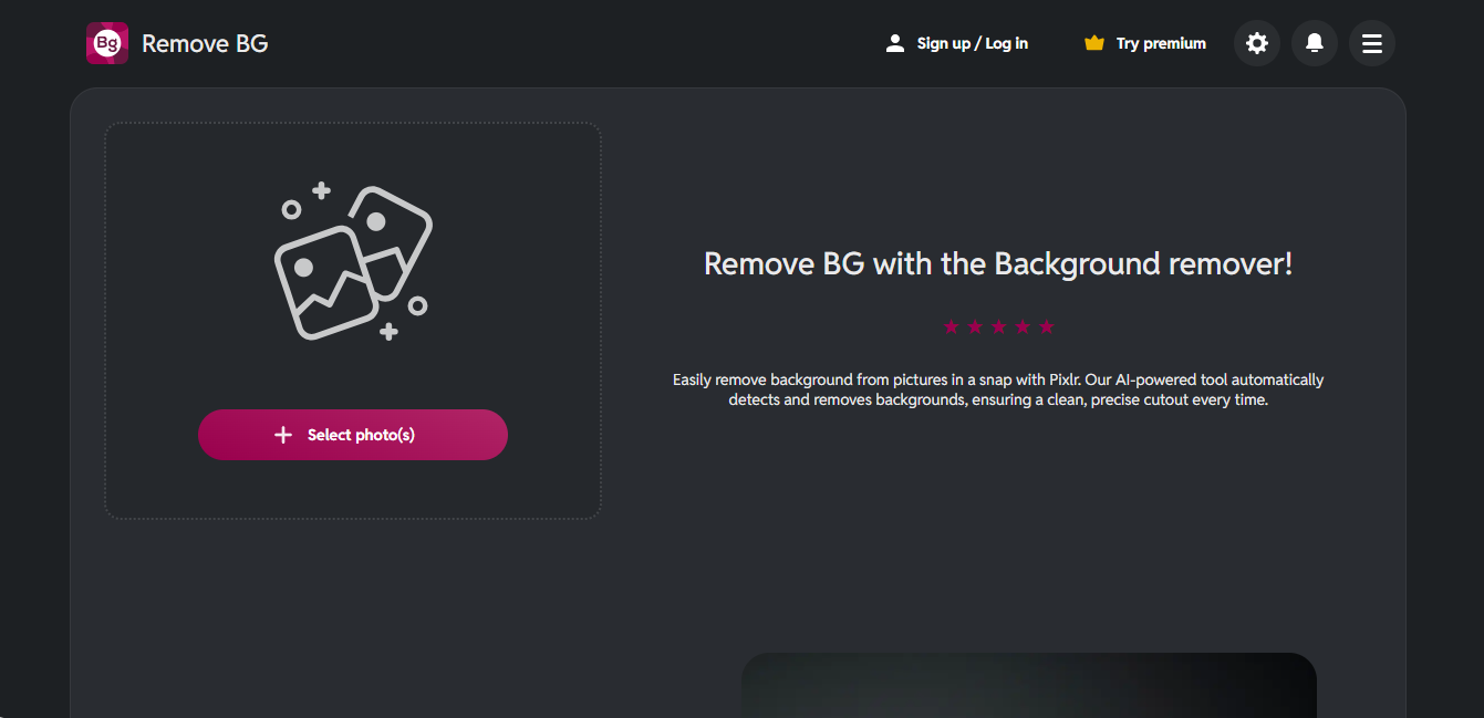 Pixlr photo cut out tool interface