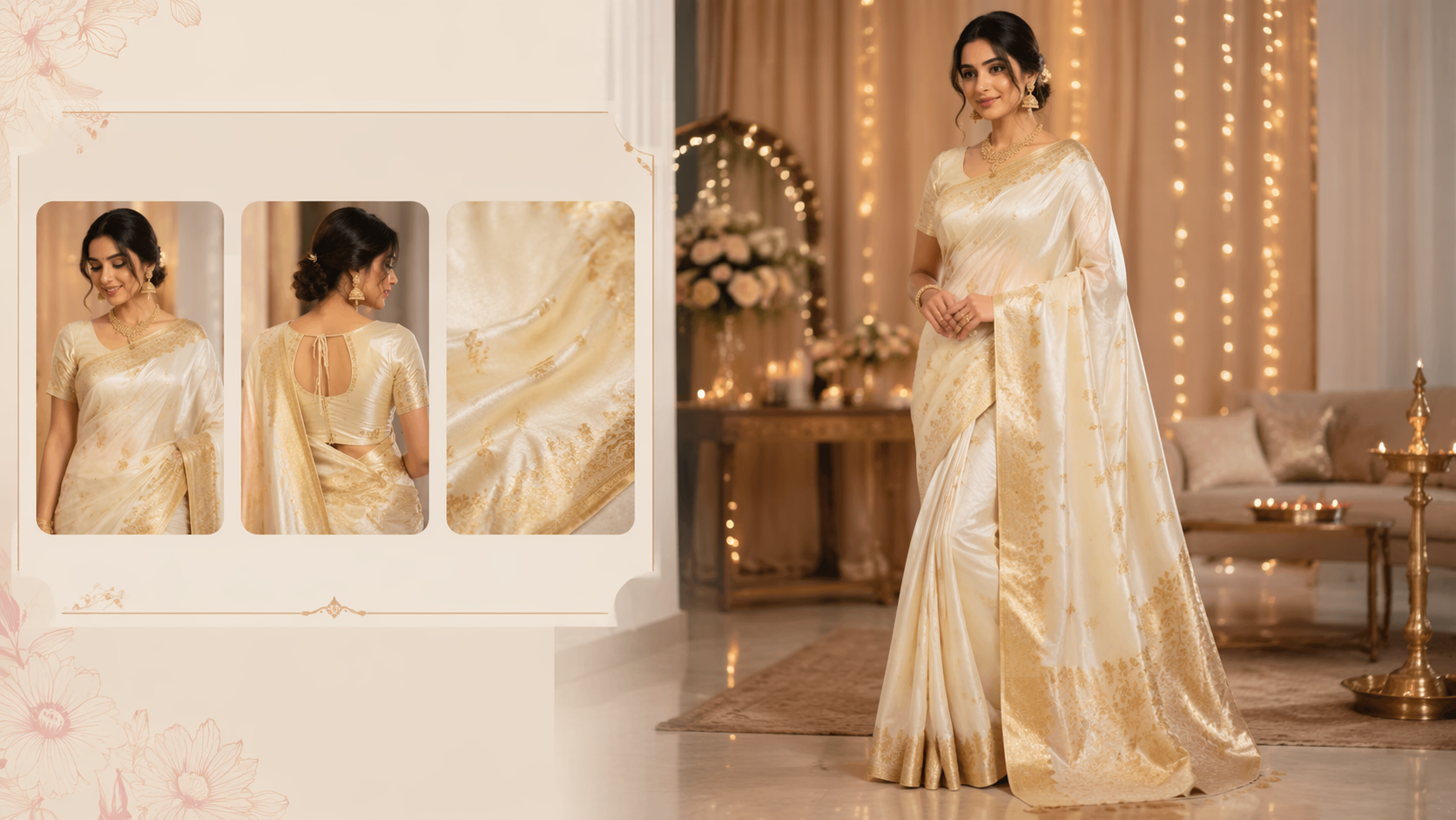 Dreamina IA Saree try On prompt exemplo 5: Elegant Studio Saree