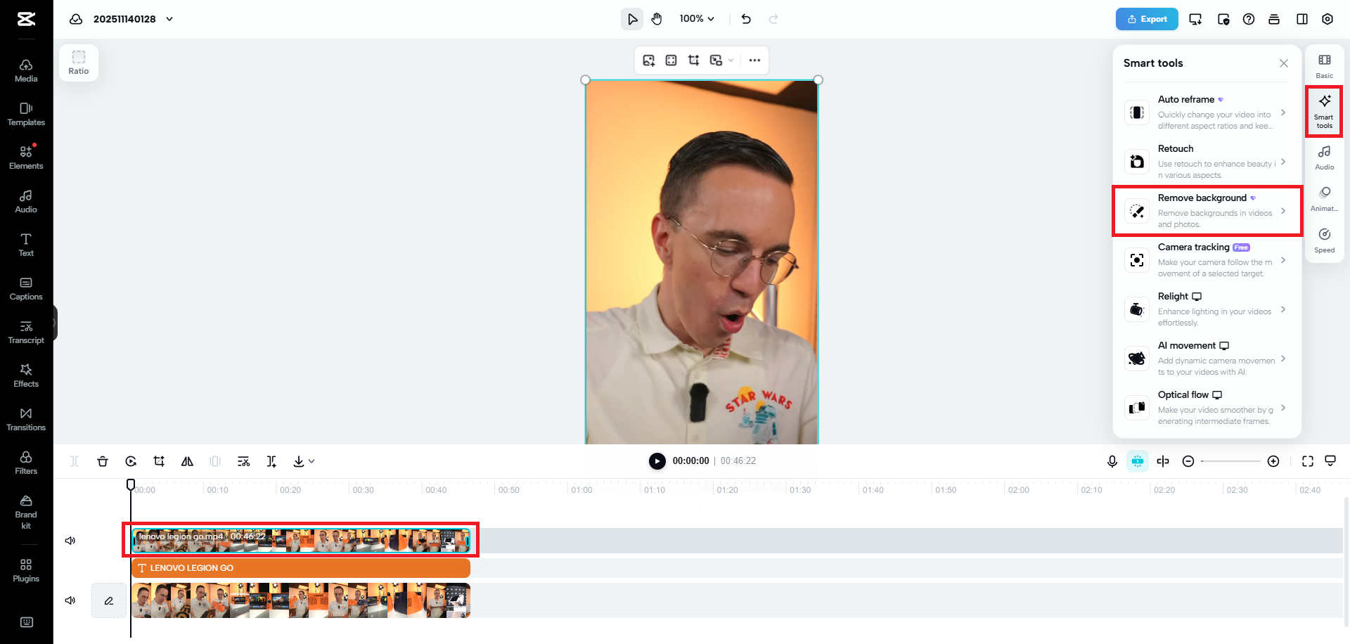 Remove the background of the new clip