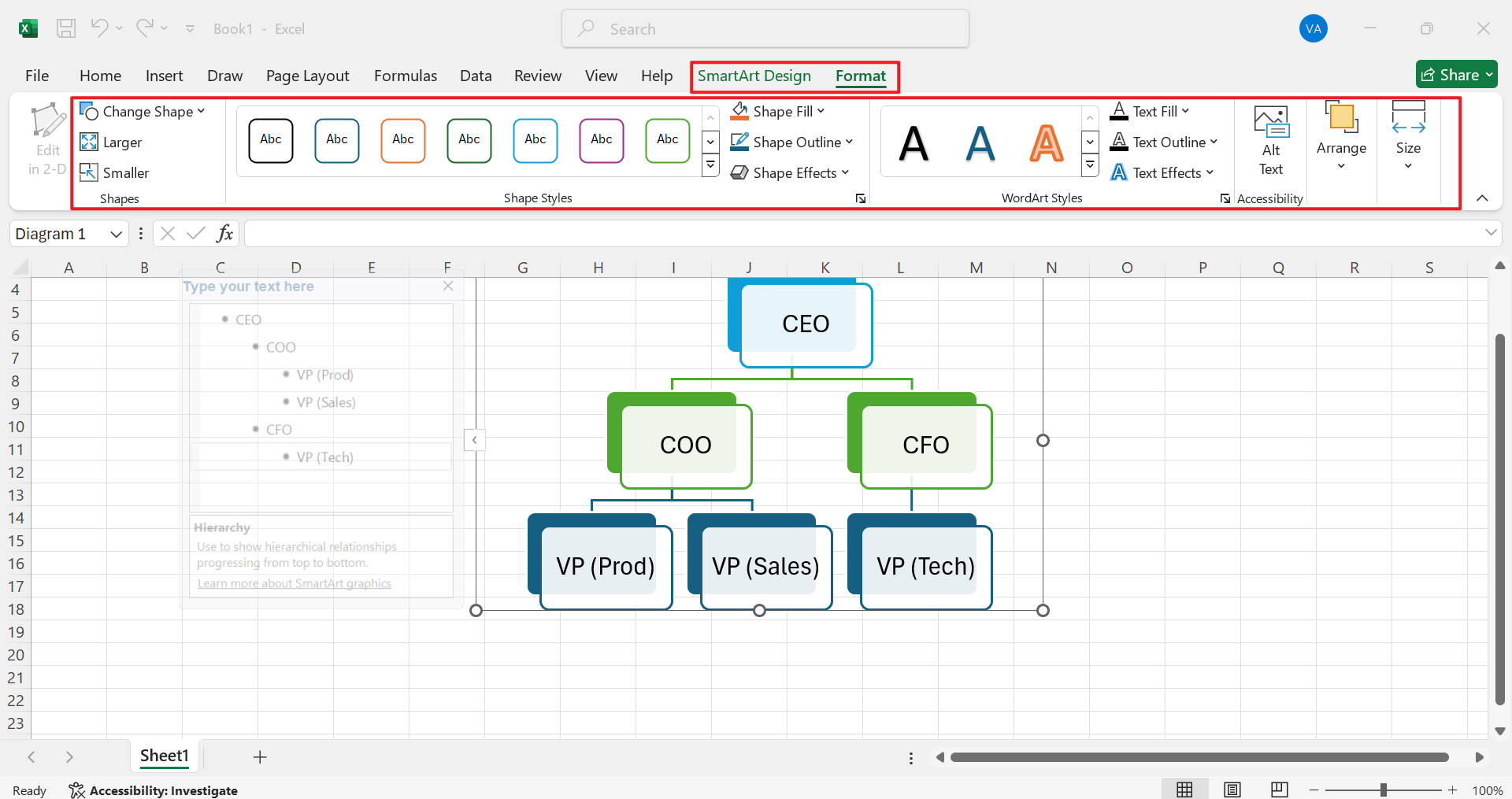 how to draw organisation chart in excel