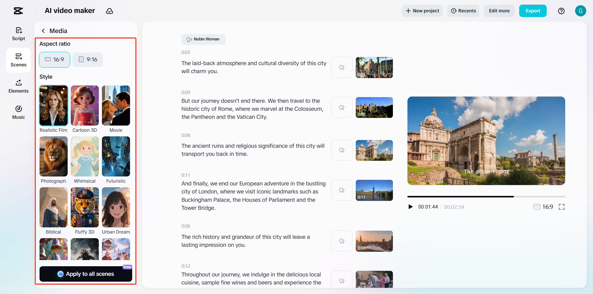 Generate AI media to all scenes