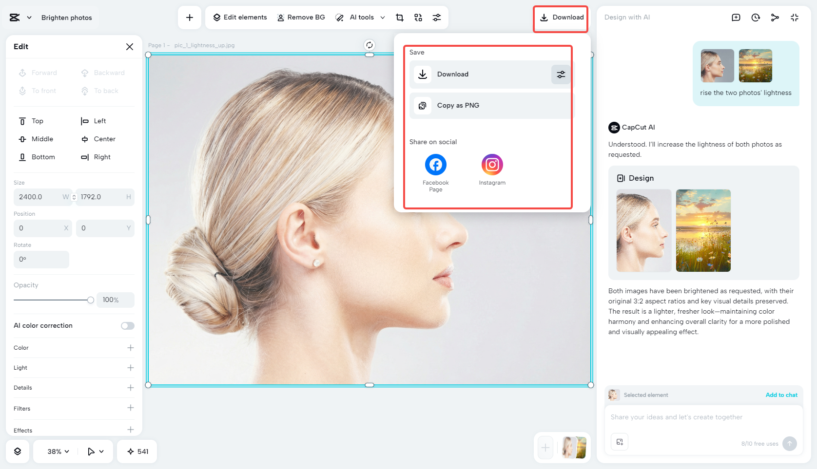 Export photos from CapCut