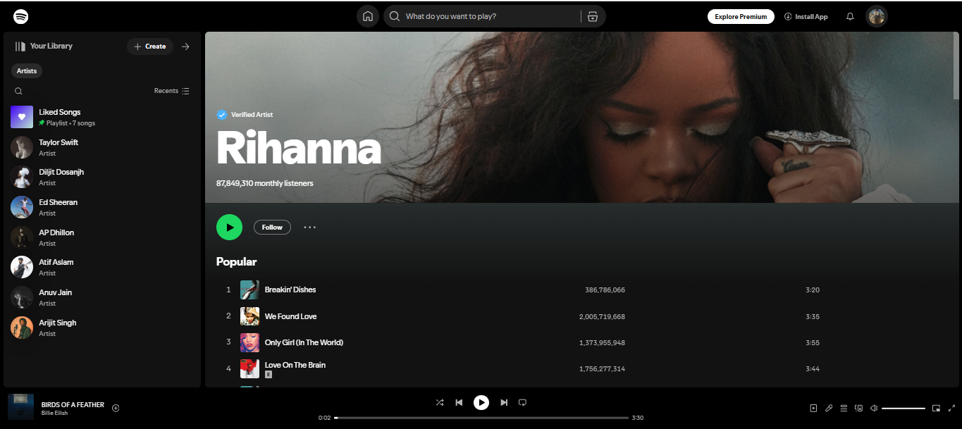 Rihanna - listed as one of the top 200 artists on Spotify
