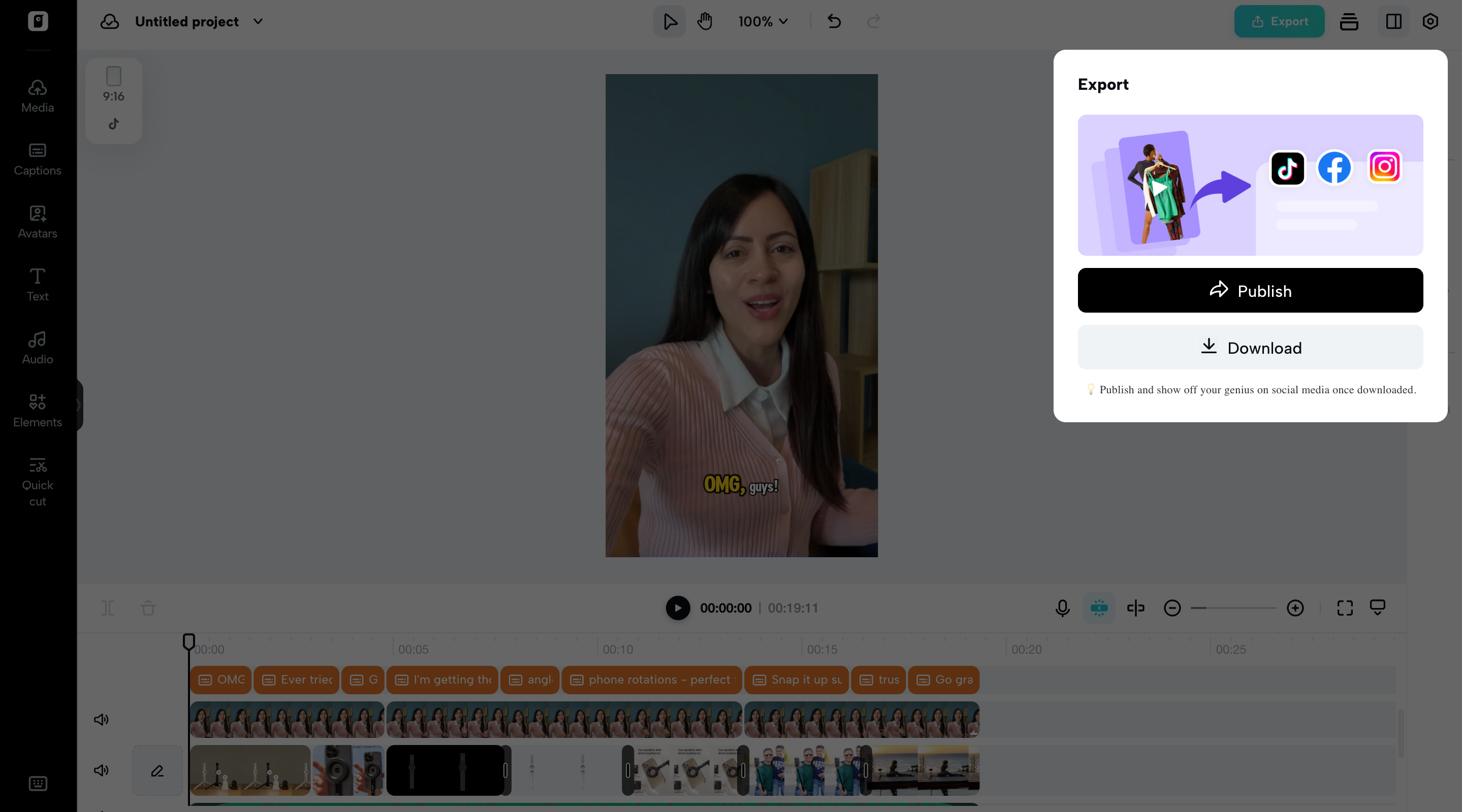 Publish or download your video