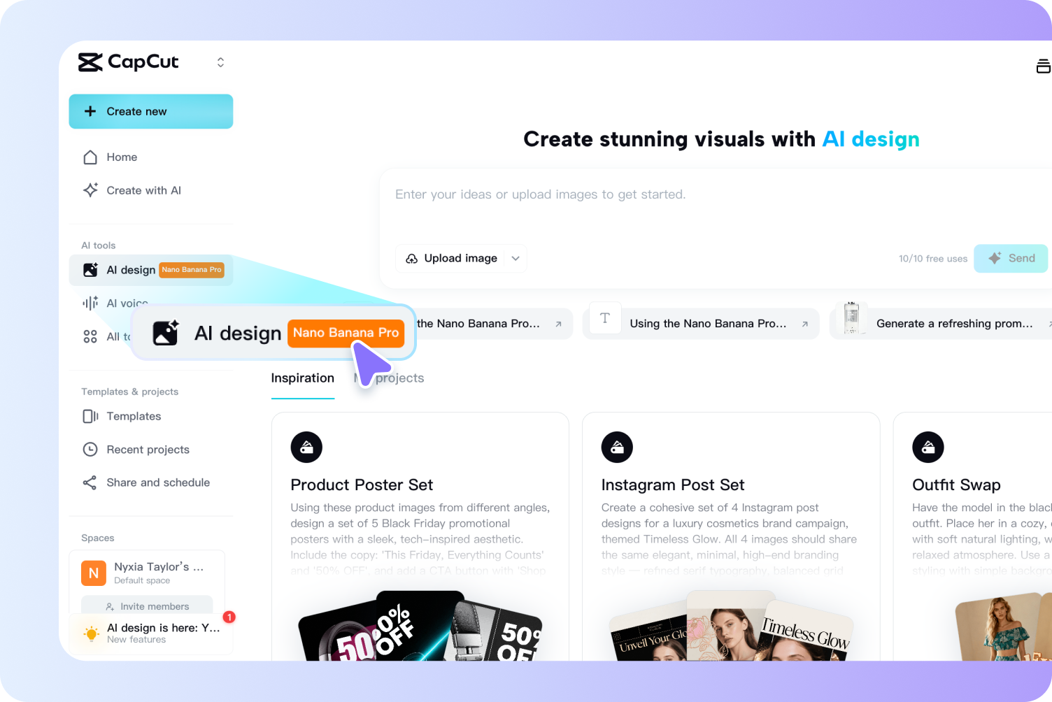Access the AI design feature