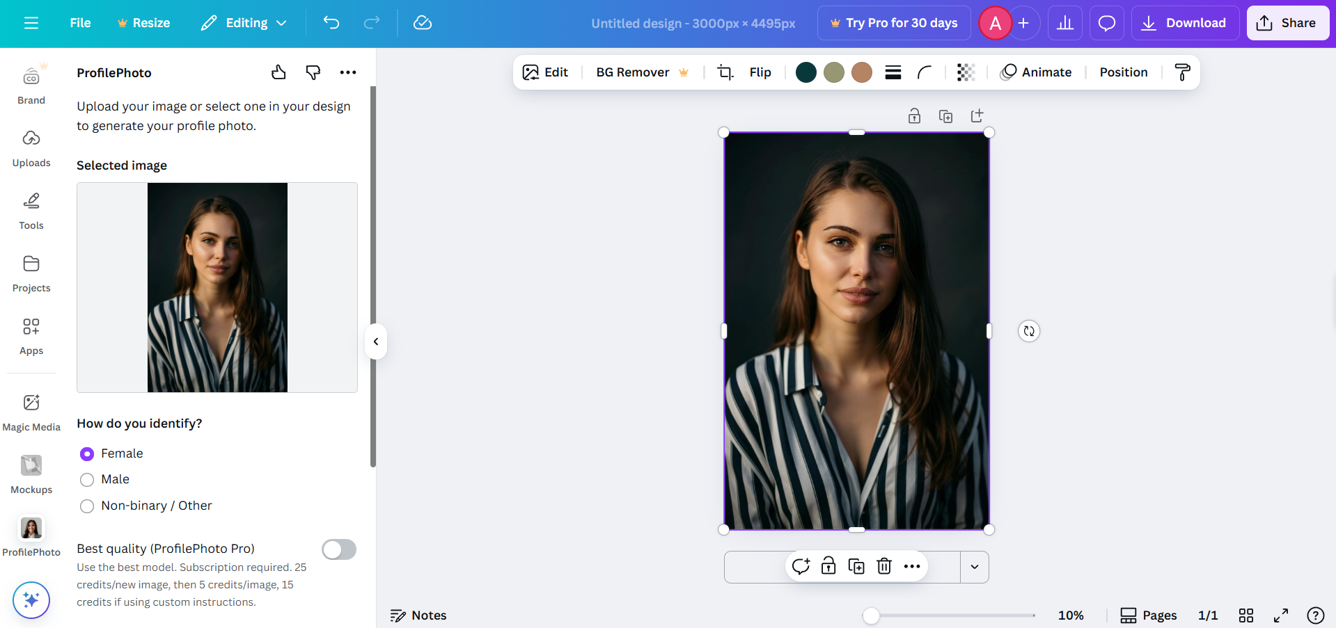 Canva AI headshot generator interface